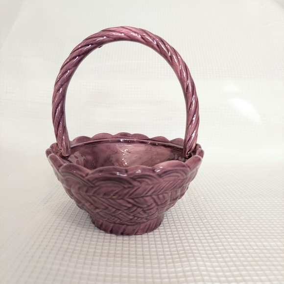 Vintage Provincial Stoneware Basket Purple Weave Pattern Spring Floral Candy - Picture 2 of 9
